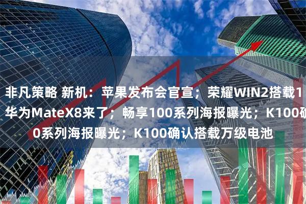 非凡策略 新机：苹果发布会官宣；荣耀WIN2搭载12070mAh电池；华为MateX8来了；畅享100系列海报曝光；K100确认搭载万级电池